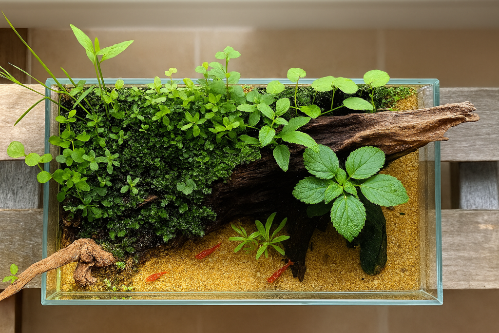 A planted tank from the top view