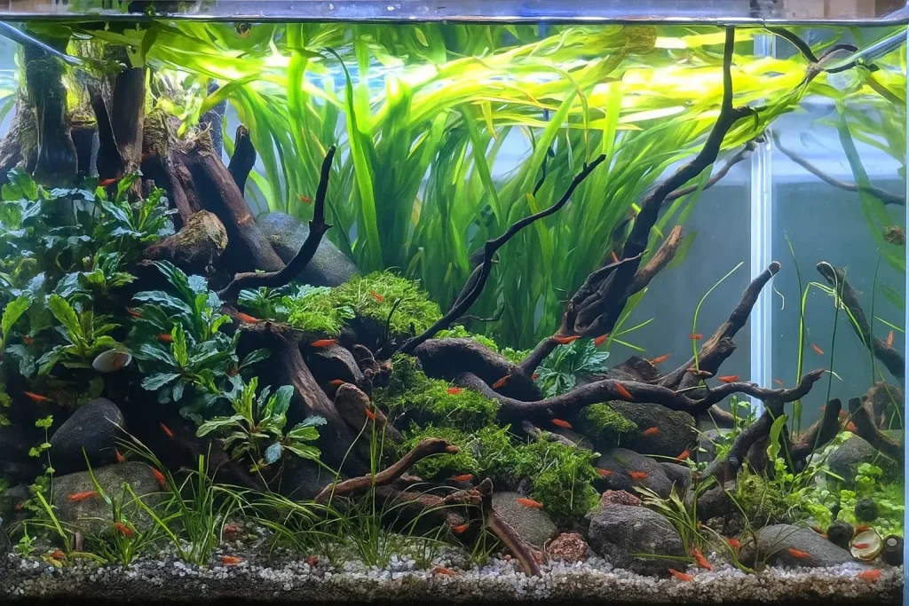 A planted tank with cherry shrimp