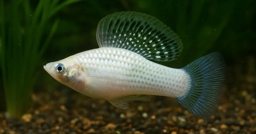 A white high-fin molly